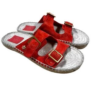 Tory Burch Espadrille Orange Two Strap Slides Open Toe Women's Size 6.5 NWOB